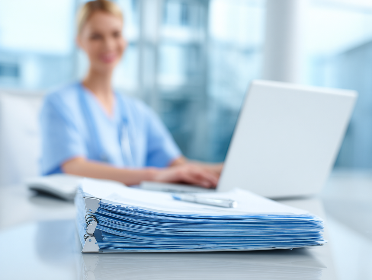 Healthcare worker with medical documentation
